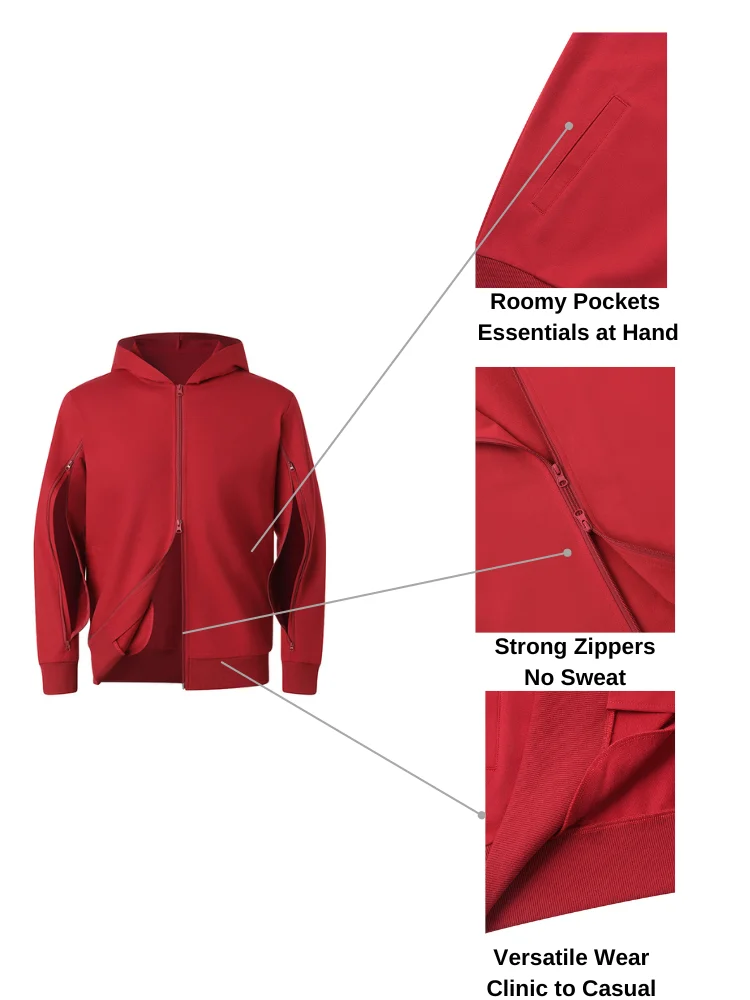 Unisex Dialysis Sweatshirts with Two-Way Arm Zippers, Antibacterial Breathable Fabric, Soft Comfort Pockets,early bird tested - Image 5