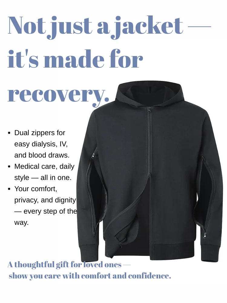 Recovery Zip Jacket for Chemotherapy, Dialysis & Port Access – Soft, Antibacterial Adaptive Outerwear for Clinic Comfort & Easy - Image 4